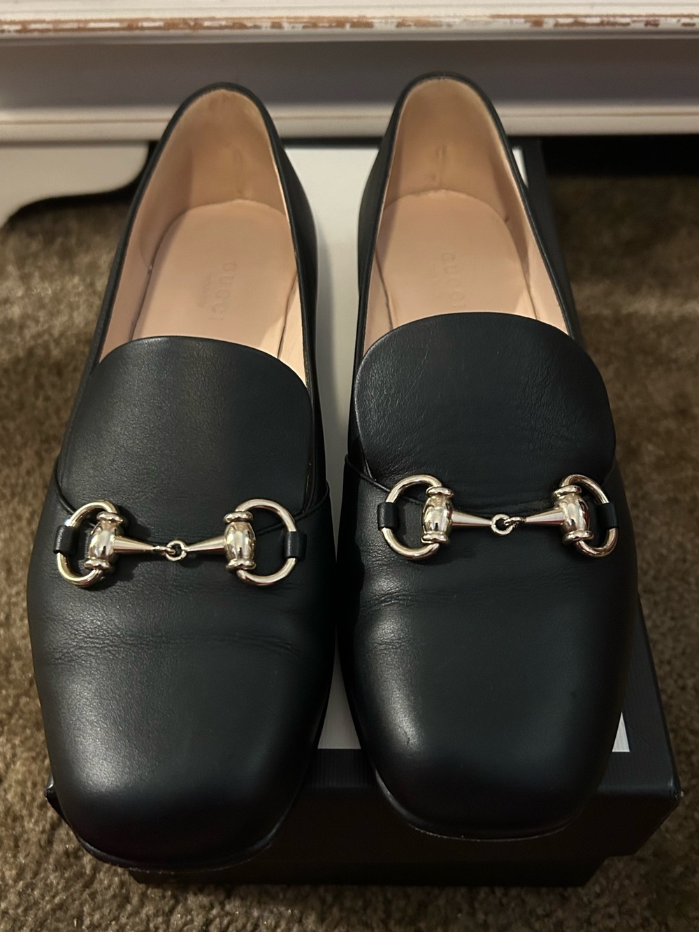 Gucci Black Leather Horsebit Loafers with Gold Hardware